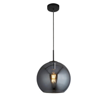 Amsterdam 1 Light Round Black Pendant - Smoked Glass Shade-warehouse-091026