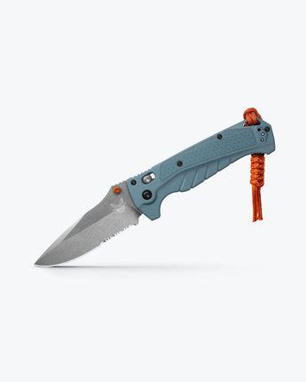 Benchmade 18060S Adira Axis Lock Folder Partially Serrated Drop Point Stonewash CPM-Magnacut Blade with Depth Blue Grivory Handles - Open Box