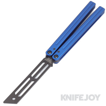 Squid Industries Knives Triton V2 Balisong Butterfly Inked Black Trainer Blade with Blue Aluminum Handles - Open Box
