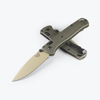 Benchmade 535TN-11 Limited Bugout AXIS Lock Knife Drop Point CPM-S30V Desert Verde Cerakote Blade with Dark Olive Grivory Handles - Open Box