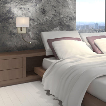 Hotel 2 Light Brass Wall Light - LED Flexi Arm - White Shade-warehouse-091026