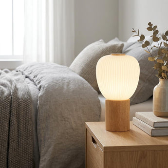 Ella, Natural, Table Lamp - Opal Ribbed Glass Shade-warehouse-091026