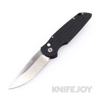 Pro-tech Knives SHOT26.TR3.2 Auto Tactical Response 3 Satin Blade with Black Grooved Aluminum Handle / White Pearl Button / Satin Hardware / Black Clip - Open Box
