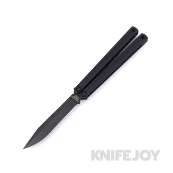 Squid Industries Knives Krake Raken V3 Inked Glide Edition Balisong Butterfly Knife DLC Black Weehawk Blade with Black Aluminum Handles - Open Box