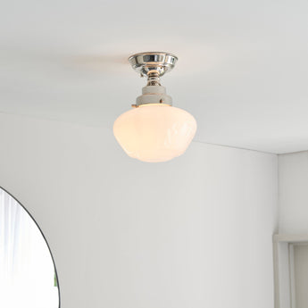 GENIE-Return Camberley Semi-Flush School House Chrome Pendant With Opal Glass - Return
