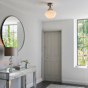 GENIE-Return Camberley Semi-Flush School House Chrome Pendant With Opal Glass - Return