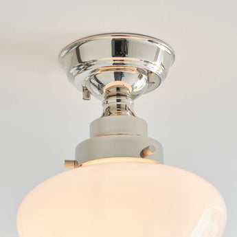 GENIE-Return Camberley Semi-Flush School House Chrome Pendant With Opal Glass - Return