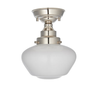 GENIE-Return Camberley Semi-Flush School House Chrome Pendant With Opal Glass - Return
