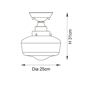 GENIE-Return Camberley Semi-Flush School House Chrome Pendant With Opal Glass - Return